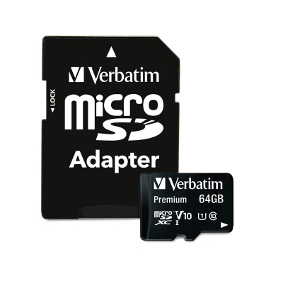 Memoria Verbatim Micro SDHC 64 GB Con Adaptador 80 MB/S